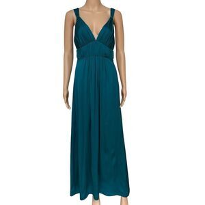 Banana Republic cascade maxi flowy silk stretch teal dress size 8